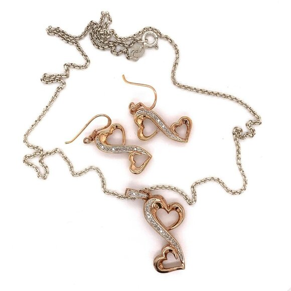 3 PC Sterling w/ Rose Gold Plate & .18ctw Diamond Heart Necklace/Earrings 134 - Picture 10 of 10